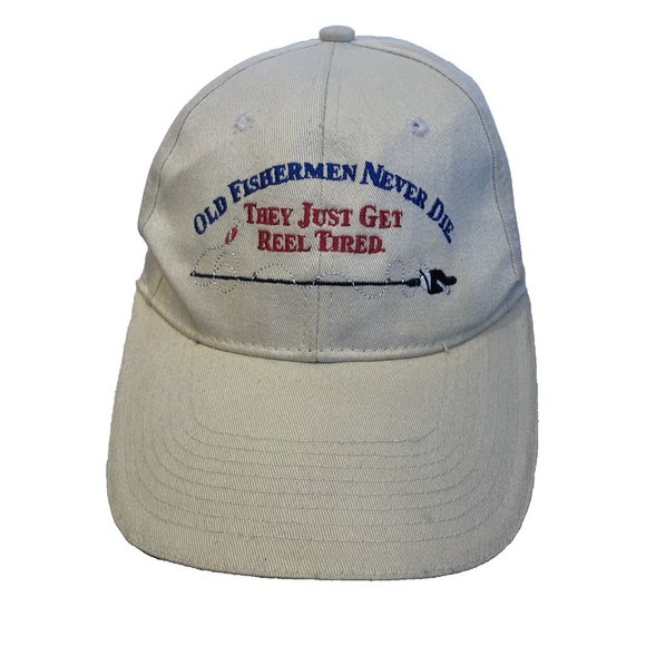Old Fishermen Never Die They Just Get Reel Tired Strapback Hat Cap Tan - Picture 1 of 14